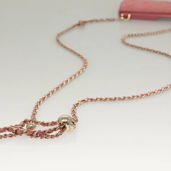 CHANEL Matelasse Chain iPhone Case Lamb Skin Pink CC Auth PP819 - Picture 11 of 15